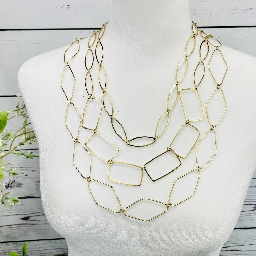 NWT French Connection Three Row Gold Long Chain Necklace - Picture 2 of 7